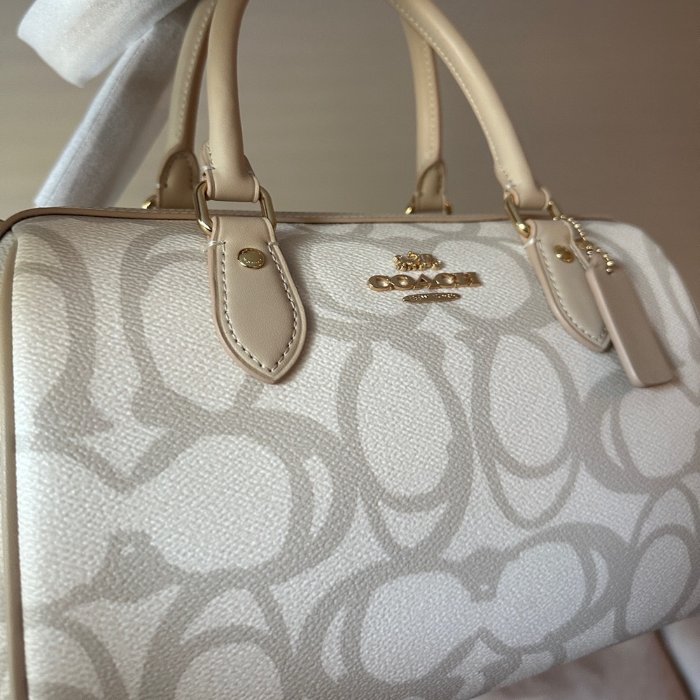 Coach Rowan Sketch Signature Satchel Ivory GHW 💯Authentic